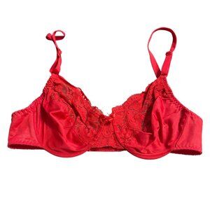 Olga Vintage #33007 Red Lace Satin Underwire Bra Size 36B Adjustable Straps Hook
